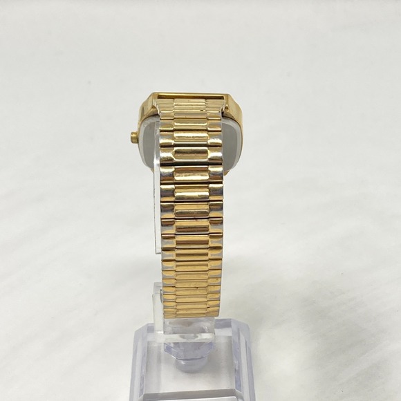 Vtg Armitron Watch Men 30mm Gold Tone Day Date Glitter Stretch Band New Battery - Picture 8 of 15